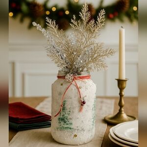 🎄 Snowy Winter Forest Jar Décor – Handcrafted Holiday Centerpiece
